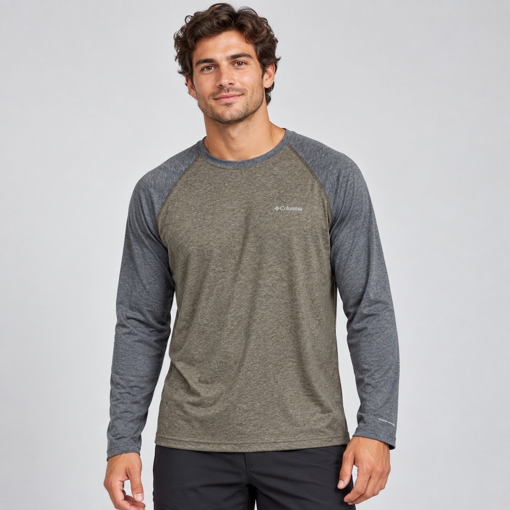 Columbia Thistletown Park Mens XXL Omni-Wick Long Sleeve Raglan Tee Green Grey